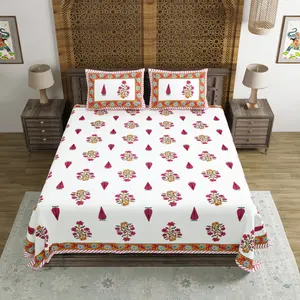 Ensemble de draps imprimés 100% coton, couvre-lit d'été unique avec oreiller, imprimé à la main, couvre-lit simple de designer, qualité supérieure - Product Image 1