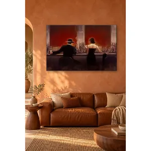 Impression sur toile de Fida, homme au chapeau et femme au bar éclairé de rouge - Product Image 4