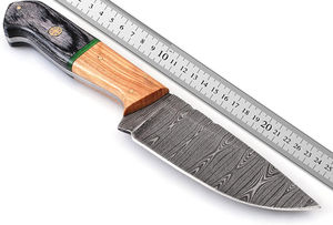 Cuchillo Personalizable DIY de Damasco con Funda de Cuero, Mango de Madera, Hoja Fija Hecha a Mano para Caza al Aire Libre, Tamaño Personalizado - Product Image 5