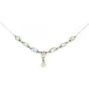 Collar de Plata 925 con Piedra Lunar y Perla, Cadena de Eslabones Chapada en Oro de 18K, Estilo Religioso para Boda o Compromiso - Product Image 3