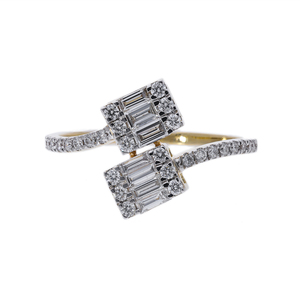 Elegant 0.53CTW 14K Gold Split Band Ring Natural Diamond with Dual Square Cluster & Round Baguette Design - Product Image 1
