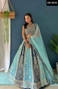 Ensemble de vêtements de mariage Lehenga Choli avec filet Dupatta, dernier créateur, avec broderie en georgette lourde - Product Image 3