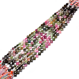 Perles de tourmaline multi-couleurs AAA+ de 4 mm à 7 mm, forme carrée, facettées, pierres semi-précieuses naturelles, perles fantaisie pour bijoux - Product Image 3