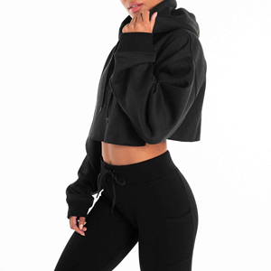 Drop shipping Hoodies Femmes Full Custom Button Up The Hood Set Crop Top Cropped Slim Fit Unisex Oversized Hoodie - Product Image 2