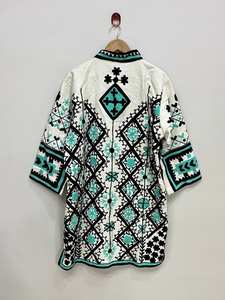 Suzani Jacket For Women Embroidered Cotton Long Kimono <b>Coat</b> Handmade Boho Hippie Winter Outerwear Gift For Her - Product Image 4