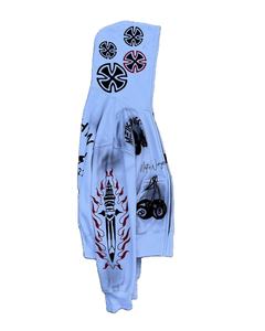 Sweat à capuche surdimensionné pour homme, imprimé en relief, effet délavé, en molleton 100% coton épais, avec fermeture éclair ornée de strass de haute qualité - Product Image 5