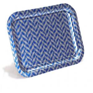 Plateau rectangulaire en métal fantaisie 233x307mm Plateau de service en bois bleu foncé antidérapant pour la maison pour le service de thé et de café - Product Image 3