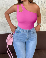 Body sculptant sexy asymétrique à une épaule pour femme, effet ventre plat, sans manches