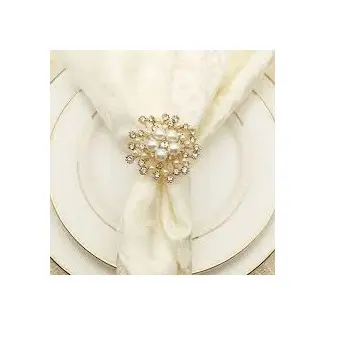 Unique Style Crystal Beaded Handmade Decorative Antique Finished Shiny Polished Gold Metal Napkin Ring Table Decor
