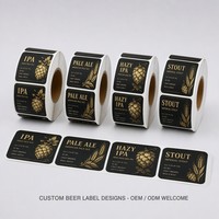 Étiquettes personnalisées pour bouteilles de bière noir mat, autocollants pour boissons avec dorure à chaud, découpés, étanches et adhésifs