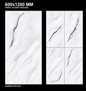 Durable 600x1200mm Bambuto Black Vitrified Tile Premium Azulejo de porcelana de gran formato para interiores modernos de pared y piso - Product Image 2