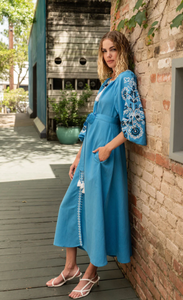 Vestido largo de fiesta de estilo ucraniano, traje largo de fiesta de alta calidad con cuello en V y manga larga - Product Image 4