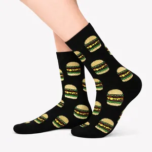<b>Black</b> Hamburger Pattern Tennis <b>Socks</b> with Embroidered Custom Logo Digital Printed Anti-Bacterial Free Size for Autumn Season - Product Image 2