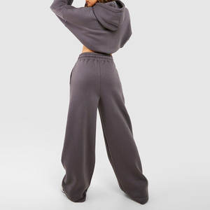 Ensemble de joggers empilés décontractés deux pièces pour femmes de haute qualité tissu à tricoter d'hiver avec Logo personnalisé col montant motif solide - Product Image 2