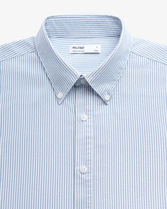 <b>Men's</b> Autumn Breathable <b>Long</b>-<b>Sleeve</b> <b>Striped</b> Oxford <b>Shirt</b> Fitted Casual Versatile Tops by Routine Vietnam Polyester/Cotton - Product Image 3