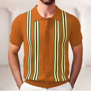 Camisa de Golf de Algodón para Hombre, de Lujo, Vintage, a Rayas, Tejida, Ecológica, Transpirable, con Cuello de Botones, Cómoda, Elegante, Informal - Product Image 2