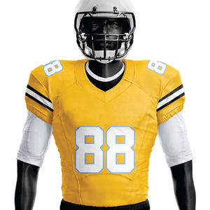 Uniforme de football américain sublimé en polyester 100% personnalisé pour hommes maillot court respirant en sergé jaune et noir - Product Image 2