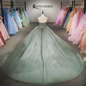 Vestido de Gala Lujoso Dy6960 Verde Menta con Hombros Descubiertos, de Gasa Sólida Vintage y Tul en Capas, para Fiesta de Promoción o Quinceañera - Product Image 3