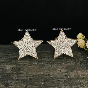 14K Solid Gold Natural Diamond Iced STAR Solid Gold <b>Earring</b> Fine Jewelry. - Product Image 4