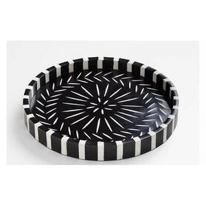 Round Antique Style Designer Bone Inlay Tray Decorative Serving Plate Vintage Inspired Multi Use Home Décor Centerpiece Gift - Product Image 1