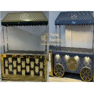 Stainless Steel Catering Food Counter With Roof SS Wheels Buffet Counter for Wedding & Function Golden Stainless Food Counter