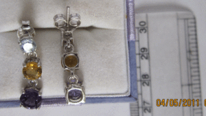 Boucles d'oreilles pendantes vintage en or blanc avec diamant et améthyste, bijoux en or 18 carats - Product Image 1