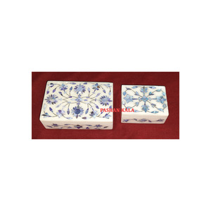 Caja de joyería de nácar con incrustaciones de fabricación india en trabajo de incrustaciones de Color azul superficie brillante personalizar trabajo de incrustaciones de Color azul - Product Image 1