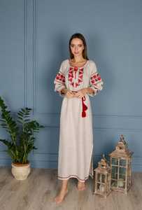 Robe longue blanche brodée à la main pour femme, style bohème, manches 3/4, tenue de plage, vacances, automne - Product Image 5