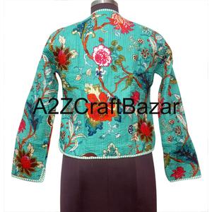 Veste courte réversible pour femme en coton biologique 100% tissé matelassé, style bohème vintage, imprimé patchwork, automne/hiver - Product Image 5