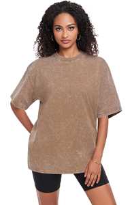 Camisetas de cuello redondo para mujer, camiseta de manga corta informal cómoda con lavado ácido, camisetas de mujer de Color liso con estampado personalizado - Product Image 4