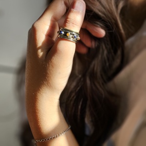 Oxidized <b>Silver</b> Brass <b>Spinner</b> <b>Ring</b> with Lapis and Carnelian for Weddings Parties and Anniversaries - Product Image 4