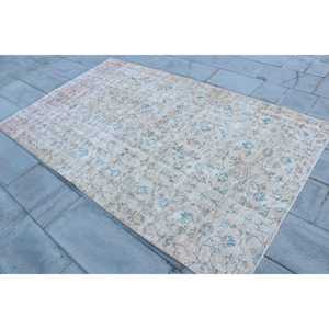 Alfombra de 4.8x7.9 pies, Alfombra Turca Vintage, Alfombra de Lana con Diseño Floral Azul - Product Image 2