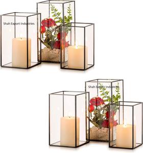 Excellent Design Metal <b>Black</b> Border Glass Box <b>Candle</b> Votive for Home and Wedding Tabletop Decoration <b>Candle</b> Holder - Product Image 4