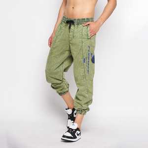 Green 100% Cotton Relaxed Fit Sweatpants Acid Wash Dual Side Pockets Button Fly Baggy Joggers Casual Spring <b>Light</b> <b>Trousers</b> - Product Image 4