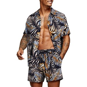 11 couleurs costume hawaïen pour hommes décontracté chemise à manches courtes et short de plage ensemble vacances d'été grande taille S-5XL écologique - Product Image 6