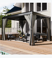 Pergola en aluminium E-shine 3*3*H2.5m avec toit rétractable, auvent manuel, cadre décoratif, rideau et moustiquaire