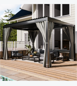 Pergola en aluminium E-shine 3*3*H2.5m <span class=keywords><strong>avec</strong></span> toit <span class=keywords><strong>rétractable</strong></span>, <span class=keywords><strong>auvent</strong></span> manuel, cadre décoratif, rideau et <span class=keywords><strong>moustiquaire</strong></span> - Product Image 1