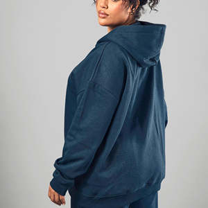 Sudadera con capucha de algodón y forro polar para mujer, con logotipo personalizado, cierre frontal completo, transpirable, de alta calidad, para invierno, OEM ODM, venta al por mayor, estilo urbano, oversize - Product Image 2