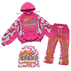 Vêtements de sport unisexes 2 pièces personnalisés Vêtements de sport d'hiver lourds Survêtements d'hiver Bonnets à capuche avec design en fondu avec soleil sérigraphiés Logo grande taille - Product Image 4