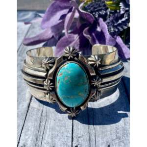 Vintage Jimmy Secatero Kingman Turquoise & Sterling Silver Cuff Bracelet Fashionable Accessory - Product Image 1