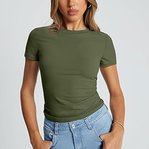 Tops de manga corta para mujer, camisetas de verano, Camiseta básica de moda informal con cuello redondo - Product Image 4