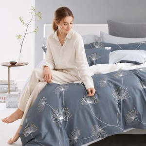 Ensemble de literie en coton Serene Dandelion, bleu ardoise et or, pour B&B, livraison directe UE, 3 pièces, stock Pologne - Product Image 3