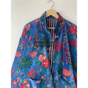 Veste réversible en velours de coton pour femmes imprimé fleuri respirant tenue de fête décontractée pardessus d'hiver pour l'automne été - Product Image 3