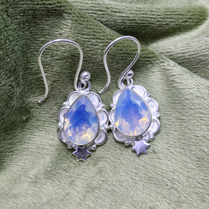 Exclusive Handmade 925 Sterling Silver <b>Earrings</b> with Opal Gemstone Teardrop Design Jewelry For Her - Product Image 1