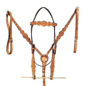 ชุดอุปกรณ์ขี่ม้าแบบตะวันตก หนังเคลือบน้ำมันลายดอกไม้ พร้อมสายรัดอกและบังเหียน มีทุกขนาด - Product Image 3