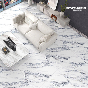 Statuario Blanco 600x1200mm Porcelana Europea Premium Acabado en mármol brillante Acentos vitrificados para villas de pared de piso interior - Product Image 1