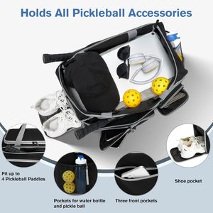 Large Pickleball <b>Backpack</b> with 30-40L Capacity Holds 4 Paddles <b>Accessories</b> Shoe Compartment Fence Hooks Multiple Storage Pockets - Product Image 4