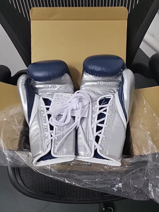 Auténticos y nuevos guantes ganadores con cordones Guantes de boxeo profesionales Azul Marino/plateado con logotipo personalizado 2017 - Product Image 6