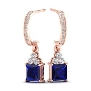 Pendientes de Oro Sólido de 14K de Alta Calidad REYES con Certificado GRA, Joyería de Moissanita, Corte Princesa, Gema de Zafiro Azul de 3 Quilates - Product Image 6