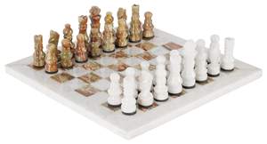 Handmade Traditional Design <b>White</b> Marble Chess <b>Table</b> with Inlaid Semiprecious Stones for Home Office Bedroom Living Room - Product Image 6